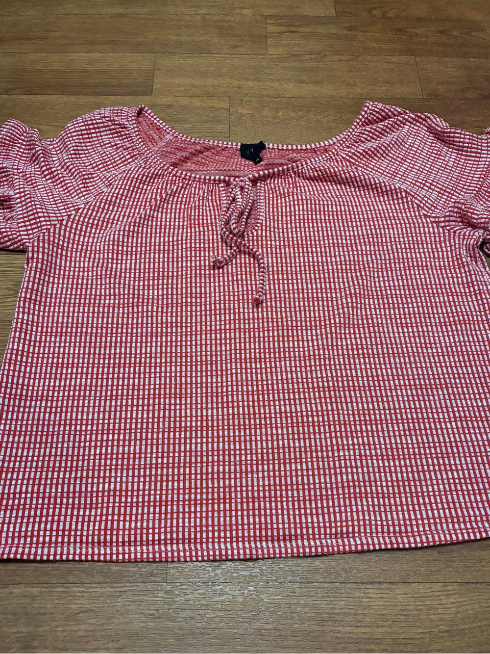 Women’s W5 Red Patterned Peasant Top - Casual Tie Neck Size Medium